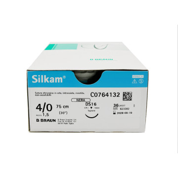 Silkam suture non assorbibili in seta, ago doppio 3/8 12mm, USP 4/0 - filo nero 45cm - conf.36 pz.