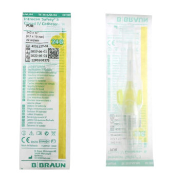 Aghi cannula 1 via B.Braun Introcan Safety 3 24Gx19mm Giallo, con alette, in PUR - Conf.50 pz.