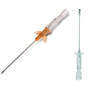 Introcan Safety PUR W Aghi cannula monovia di sicurezza con alette 14Gx50mm - arancione - Conf.50 pz.