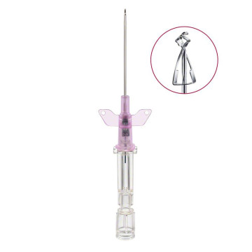 Introcan Safety PUR W Aghi cannula monovia di sicurezza con alette 20Gx25mm - rosa - Conf.50 pz.