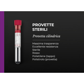 Provetta 13x75 mm cilindrica sterile in PS tappo rosso+etichetta - Conf.1500 pz.